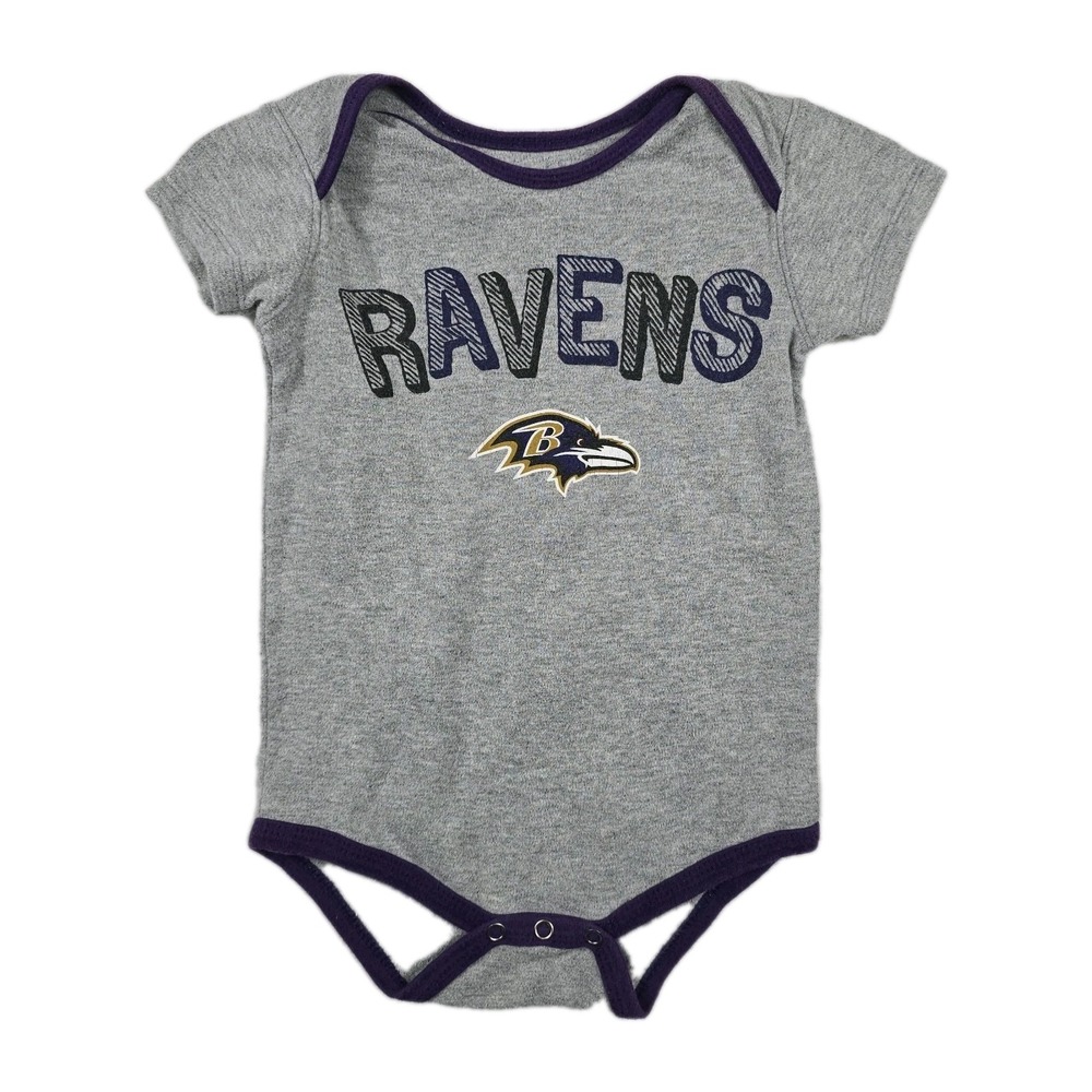 NFL Baltimore Ravens Baby Bodysuit Gray Purple 24M Short Sleeve Snap Bottom